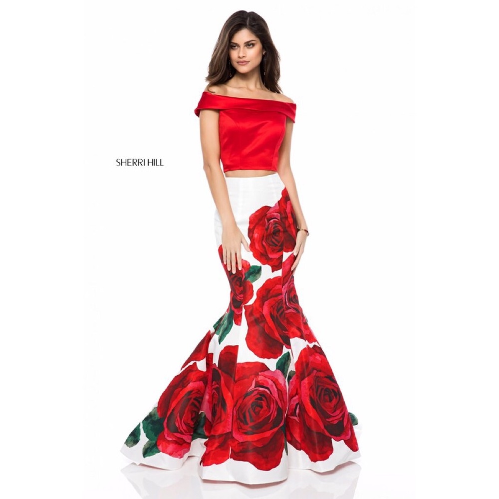 Red Rose Off The Shoulder Two Piece Dress